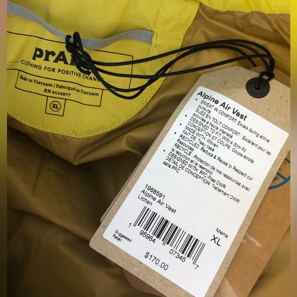 NWT prAna Alpine Air Quilted Vest in Yellow - Picture 3 of 8